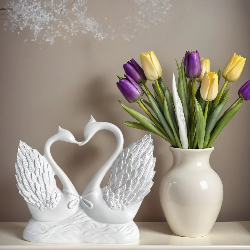 1 Piece of Simple and Modern Heart-To-Heart Couple Swan Statue Ornament, Romantic Love Home Decoration, Romantic Art Sculpture for Living Room Tabletop
