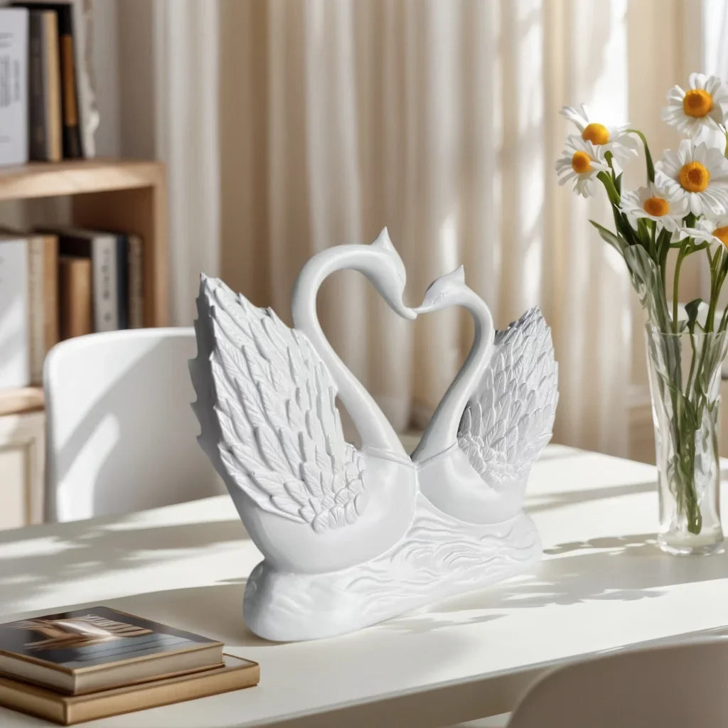 1 Piece of Simple and Modern Heart-To-Heart Couple Swan Statue Ornament, Romantic Love Home Decoration, Romantic Art Sculpture for Living Room Tabletop