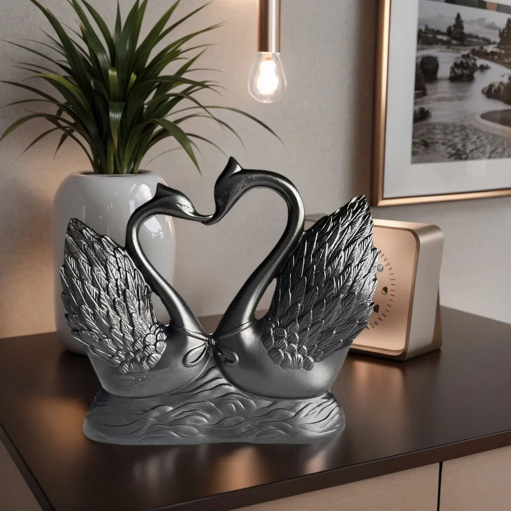1 Piece of Simple and Modern Heart-To-Heart Couple Swan Statue Ornament, Romantic Love Home Decoration, Romantic Art Sculpture for Living Room Tabletop